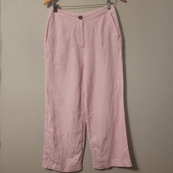 Boden  Womens 100% Linen High‎ Rise Pants Size 4P Pink Cropped Beachy Tropical - Picture 1 of 10